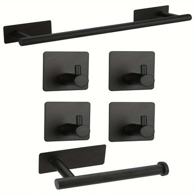 Juego de 6 toalleros contemporáneos, kit de herrajes para baño de acero inoxidable con toallero, toallero de pared, portarrollos de papel higiénico, ganchos para batas - Instalación sin taladros
