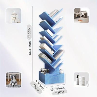 Estantería de Gran Capacidad Inspirada en Árboles Azules - Almacenamiento de Madera Multiusos para Libros, CDs y Más - Organizador de Suelo a Techo, Estantes de Almacenamiento