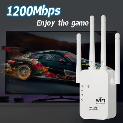 Repetidor de WiFi, Amplificador de WiFi/Extensor - Capacidad para 25 dispositivos, 1200 metros, enchufe de EE. UU. (100-240 V) para cobertura en el hogar/escritorio, amplificador de señal de extensores de WiFi para el hogar, mejorador de Internet para el