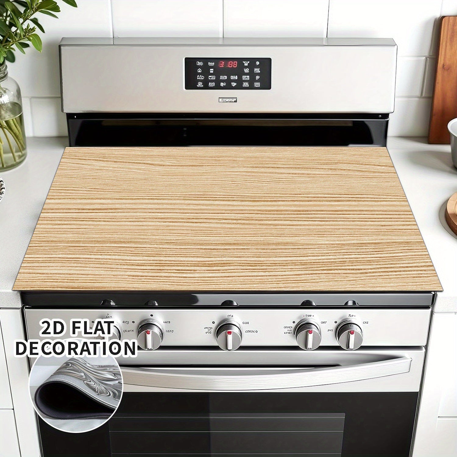 1pc Cubierta de Estufa Eléctrica - Decoración Plana 2D con Acabado en Madera, Protector Resistente al Calor con Forro de Goma para Cocinas a Gas y Eléctricas, Apta para la Mayoría de Encimeras, Fácil de Limpiar, Diseño Plano