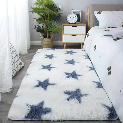Alfombra de Área Shag de Peluche Lujosa con Patrón de Estrellas - Suave, Esponjosa, Antideslizante, Lavable a Máquina, Alfombra Rectangular para Dormitorio, Sala de Estar y Decoración de Guardería, Alfombra Decorativa Acogedora para el Hogar, Alfombra Gr
