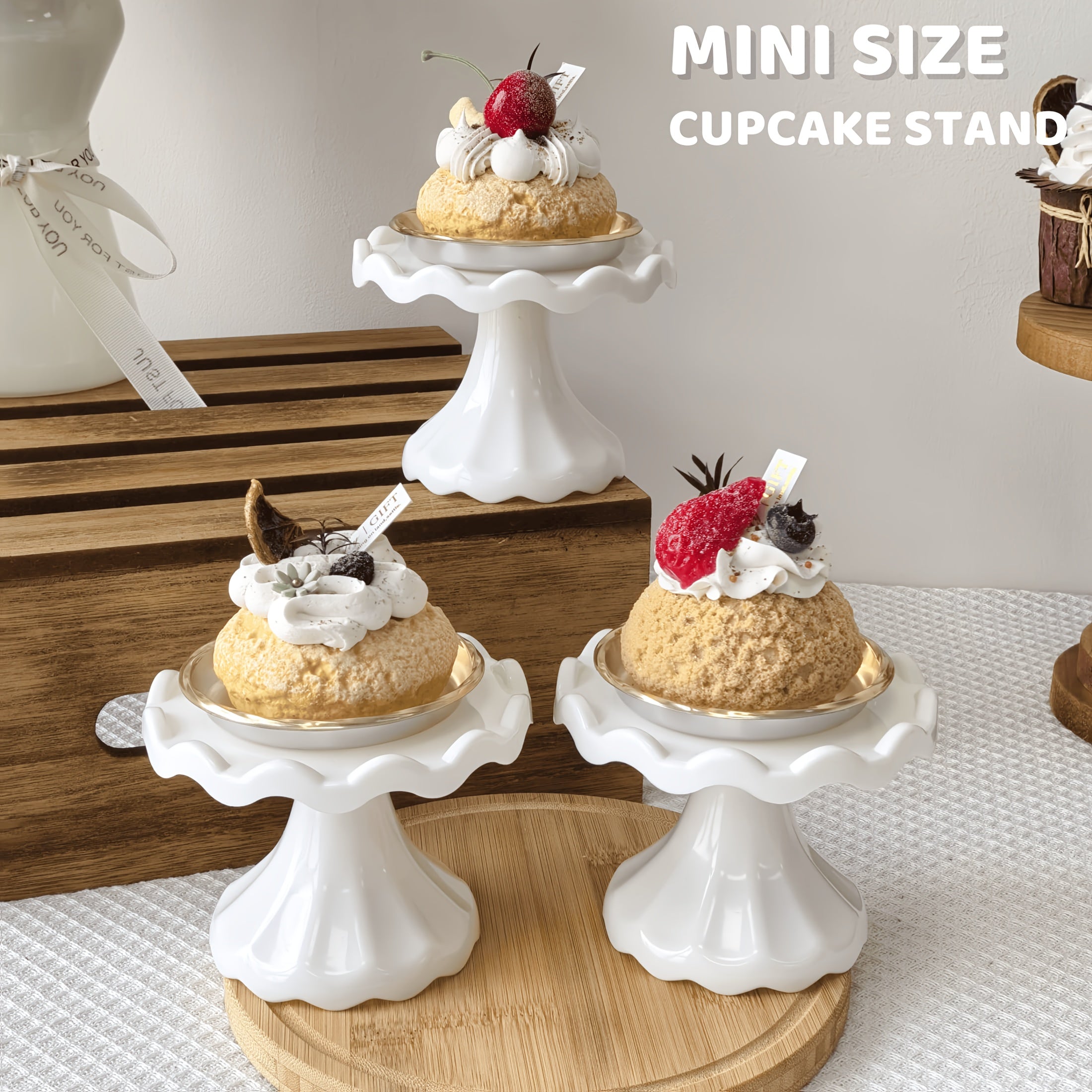Juego de 3 soportes para cupcakes mini, base para exhibir pasteles pequeños, macarons, chocolates, postres, suministros para bodas, cumpleaños, baby shower, fiestas de té, fiestas rosadas y blancas