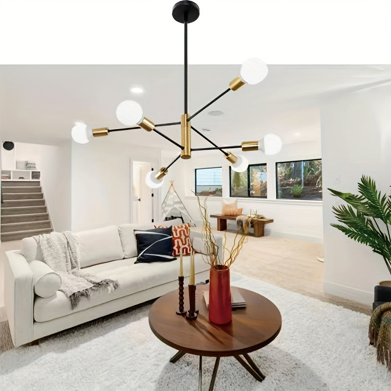 Luz de techo de 1 dormitorio 6/8 cabeza de lámpara moderna sencilla, luz de salón, color negro y cobre, base de bombilla E27, sin fuente de luz.