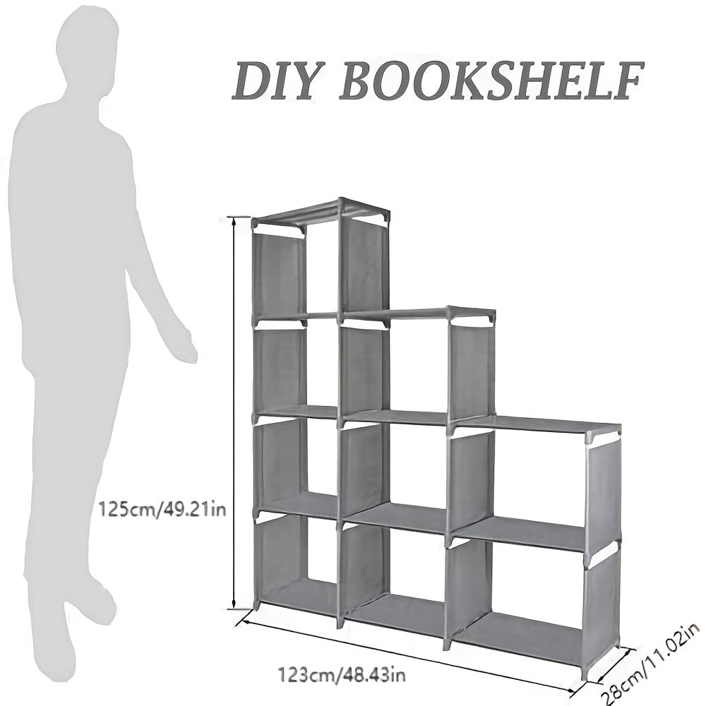 Estante de Metal Contemporáneo, Organizador de Almacenamiento de 9 Cubos, Librería DIY, Librería Alta para Dormitorio, Sala de Estar, Oficina, Organizador de Almacenamiento de Armario, Estantería de Cubículos Gris, Canastas de Estantería