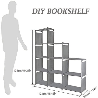 Estante de Metal Contemporáneo, Organizador de Almacenamiento de 9 Cubos, Librería DIY, Librería Alta para Dormitorio, Sala de Estar, Oficina, Organizador de Almacenamiento de Armario, Estantería de Cubículos Gris, Canastas de Estantería