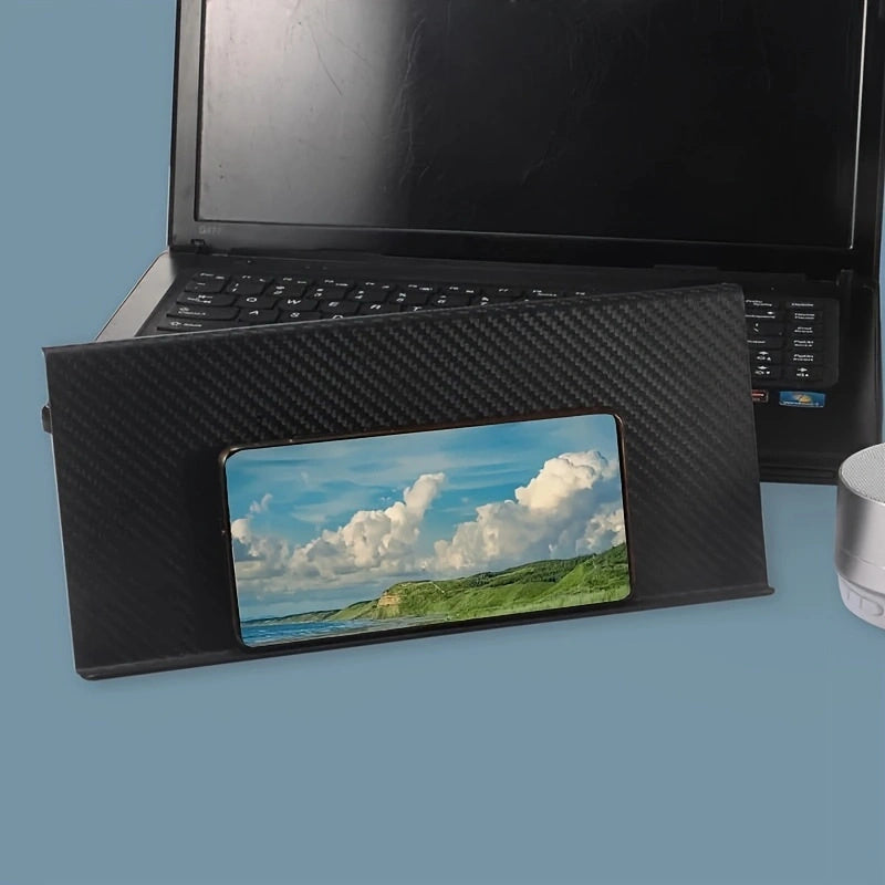 Estante flotante resistente estilo fibra de carbono negro para TV, computadora y router, organizador ahorrador de espacio para oficina en casa, sala o habitación, ángulo ajustable, construcción duradera de plástico y metal, organizador de electrónicos |