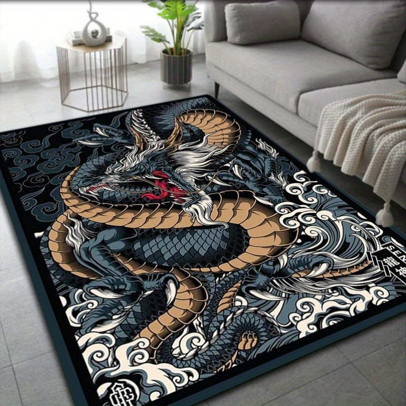 Tapete de suelo antideslizante con diseño de dragón, adecuado para puertas y decoración de sala de estar, disponible en tres tamaños.