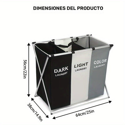 Cesta de ropa sucia, Gran cesta de ropa sucia, Bolsa organizadora de ropa sucia de 3 compartimentos para ropa sucia; esencial para dormitorios, Organizador de toallas y almacenamiento de juguetes Carro de ropa para organizar la habitación de la ropa, Bol
