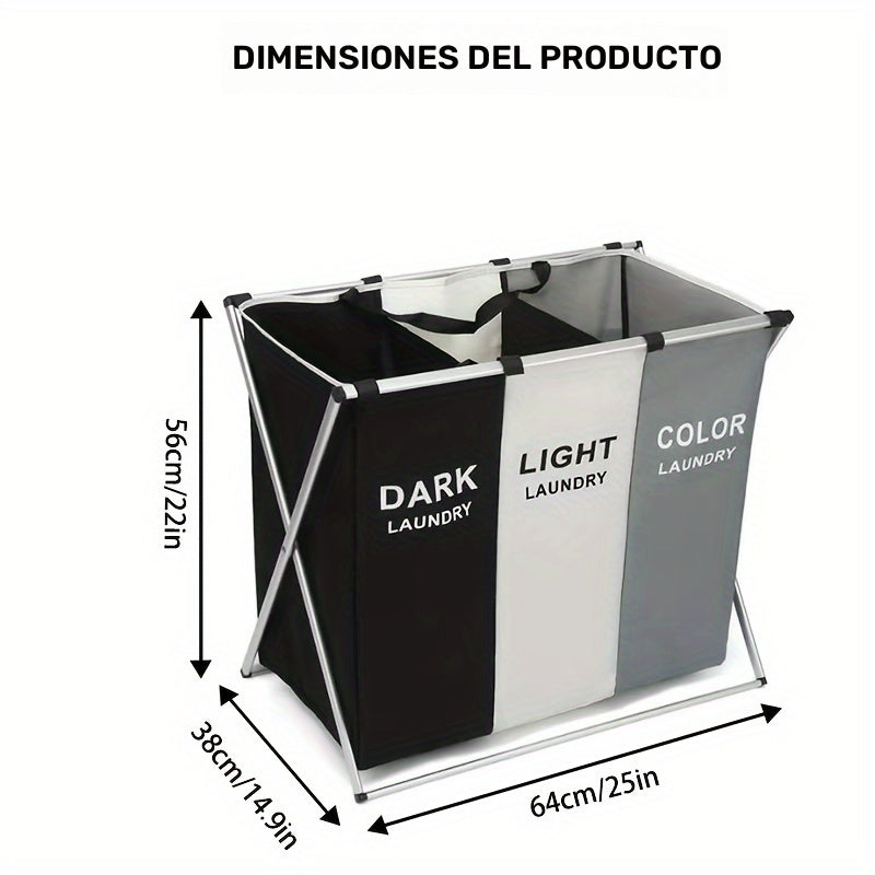 Cesta de ropa sucia, Gran cesta de ropa sucia, Bolsa organizadora de ropa sucia de 3 compartimentos para ropa sucia; esencial para dormitorios, Organizador de toallas y almacenamiento de juguetes Carro de ropa para organizar la habitación de la ropa, Bol