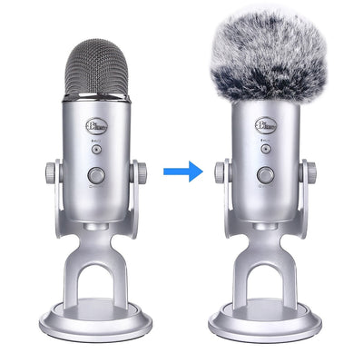 Funda para Micrófono Xuanfengxia Snow Monster Blue Yeti Pro - Lana de Peluche, Esponja a Prueba de Viento y Rocío, Diseño de Bola de Pelo Gris Suave para Reducción de Ruido y Protección contra Rocío, Equipo de Estudio | Funda de Micrófono de Peluche | Fu