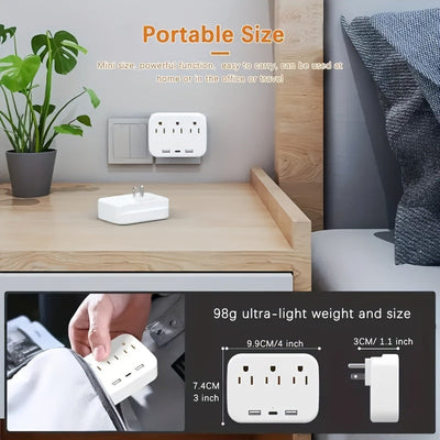 3 Enchufes de CA + 3 Puertos USB: ¡El Adaptador de Expansión de Enchufes Múltiples Definitivo con Cargador USB C!