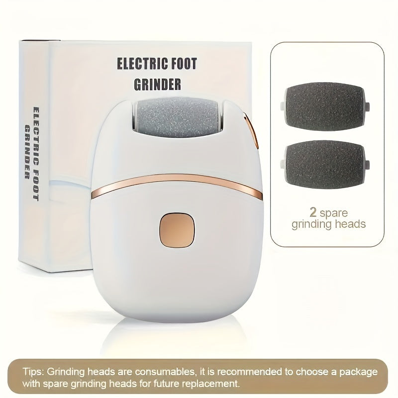 1 pieza de limpiador de pies eléctrico recargable con batería de litio de 400 mAh - Material plástico hipoalergénico, carga USB, herramienta portátil para el cuidado de los pies para diseños gruesos, blancos y dorados, limpiador de pies recargable, acces
