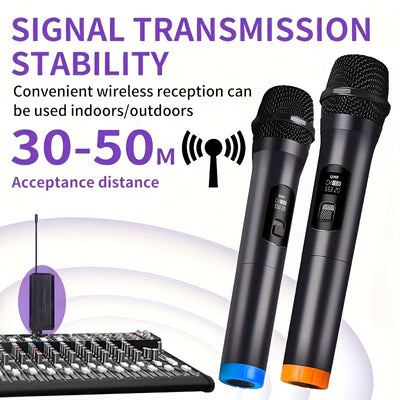 Microfono sin varillas de Alta Calidad, 2 Micrófonos Portátiles con Conector XLR, Ideal para Karaoke, Fiestas, Iglesias y Bodas, Carga USB