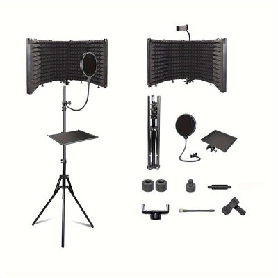 Cabina de aislamiento de micrófono GELELEAFMIC Studio con trípode ajustable de altura, filtro de espuma de alta densidad, pantalla antiviento plegable para micrófonos dinámicos y de condensador, para grabación, podcasting, transmisión en vivo, canto, toc