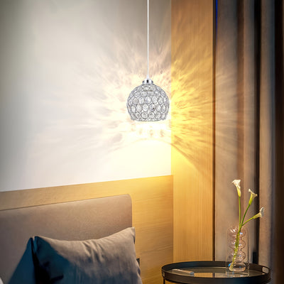Lámpara de techo moderna de cristal para isla de cocina, acabado cromado, montaje semienterrado, luz de colgante de metal desmontable con hardware de instalación, no incluye bombilla, base E27, fácil de instalar, para comedor, dormitorio y sala de estar,