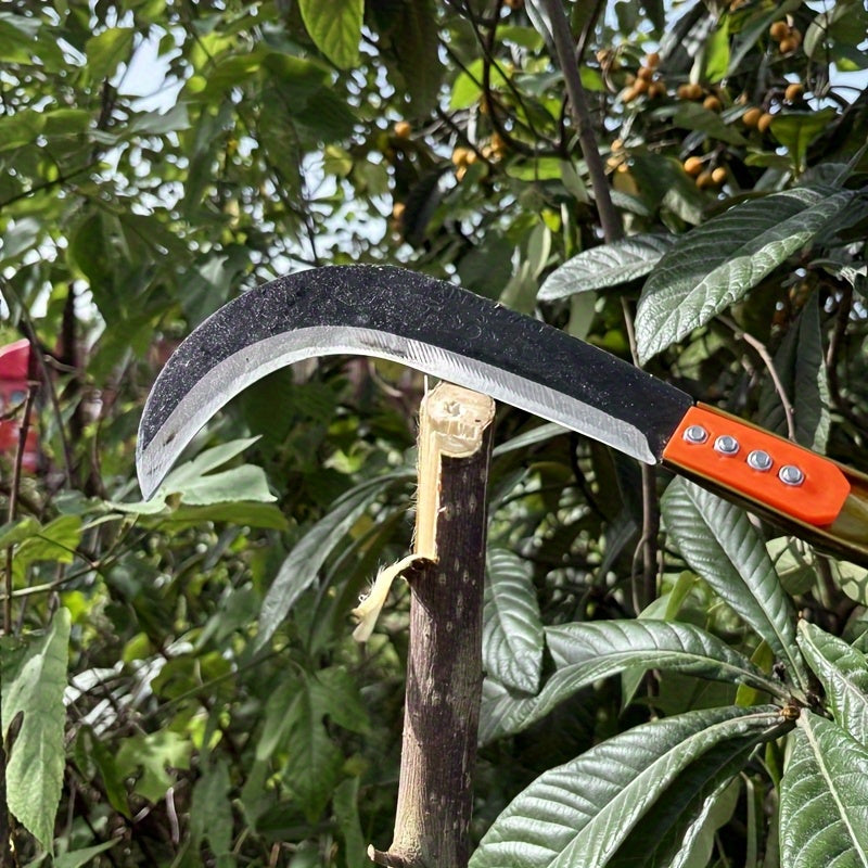 1pc Hoz de Acero Inoxidable Duradera - Mango Largo y Diseño Ergonómico, Herramienta Multifuncional para Cosecha, Corte de Hierba, Deshierbe y Jardinería | Hoja de Acero al Carbono con Construcción Robusta