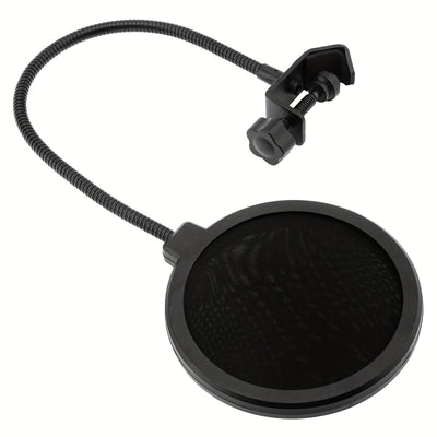 Filtro de Pop de Micrófono de Doble Capa con Cuello de Ganso Ajustable 360° - Ideal para Grabación Vocal y Transmisión en Vivo, Negro