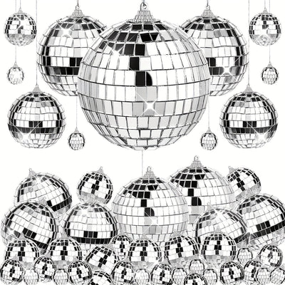 6 piezas de decoración colgante de bolas de disco de espejo | Adecuado para clubes, escenarios y fiestas de los 70. Bolas de disco plateadas - Decoración de verano para el Día del Padre.