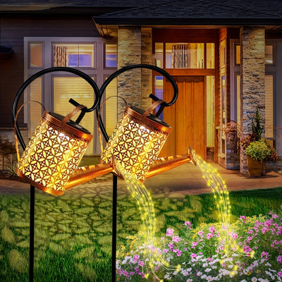 2 piezas de lámpara solar de fuente con luz cambiante y cálida, interruptor automático con sensor de luz para exteriores, ideal para jardines, céspedes, patios y mesas de comedor, un regalo perfecto para estrenar casa o para días festivos