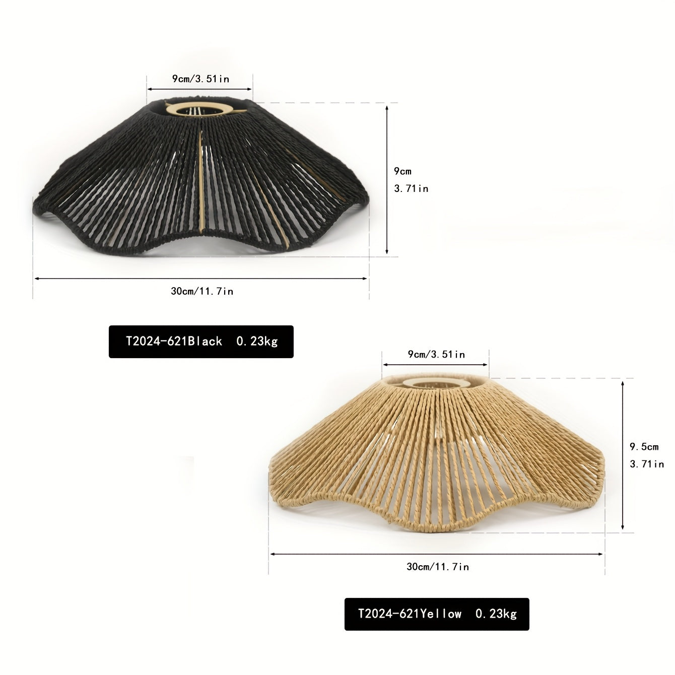 Pantalla colgante de lámpara tejida a mano con papel de cuerda, diseño moderno en forma de abanico, opciones en negro y amarillo, elegante cubierta de lámpara de techo para decoración de hogar y oficina, no requiere electricidad, accesorio versátil para