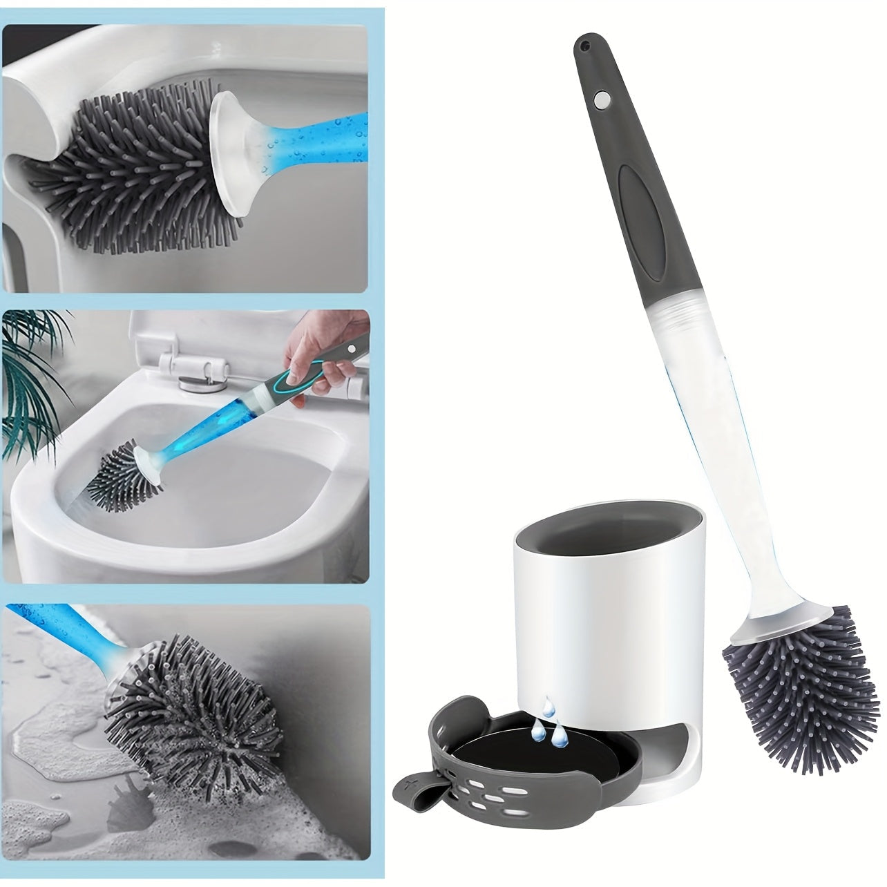 Cepillo de Inodoro de Silicona Fácil de Limpiar con Dispensador de Jabón - Mango Largo, Diseño Sin Esquinas Muertas para una Limpieza Eficiente del Baño