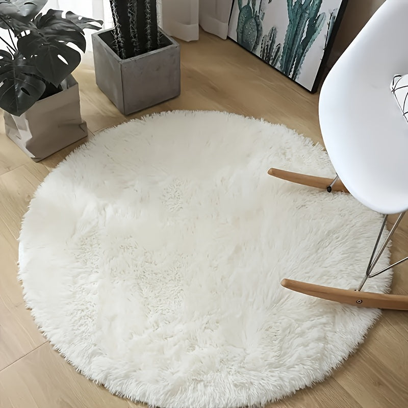Un pieza de alfombra de peluche redonda blanca ultra suave, acogedora y esponjosa para dormitorio, alfombra esponjosa antideslizante para junto a la cama, ideal para decoración del hogar en sala de estar, dormitorio, residencia o centro de cuidado infant