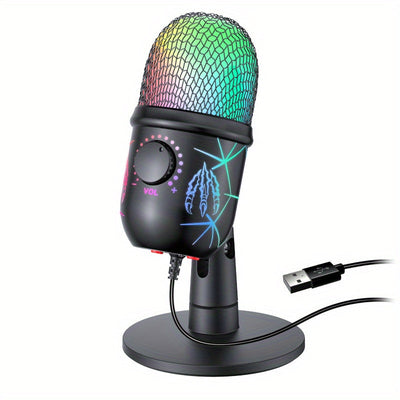 Microfono para Juegos USB-A, Micrófono de Condensador para PC/MAC/PS4/PS5/Teléfono - Cardióide con Iluminación RGB