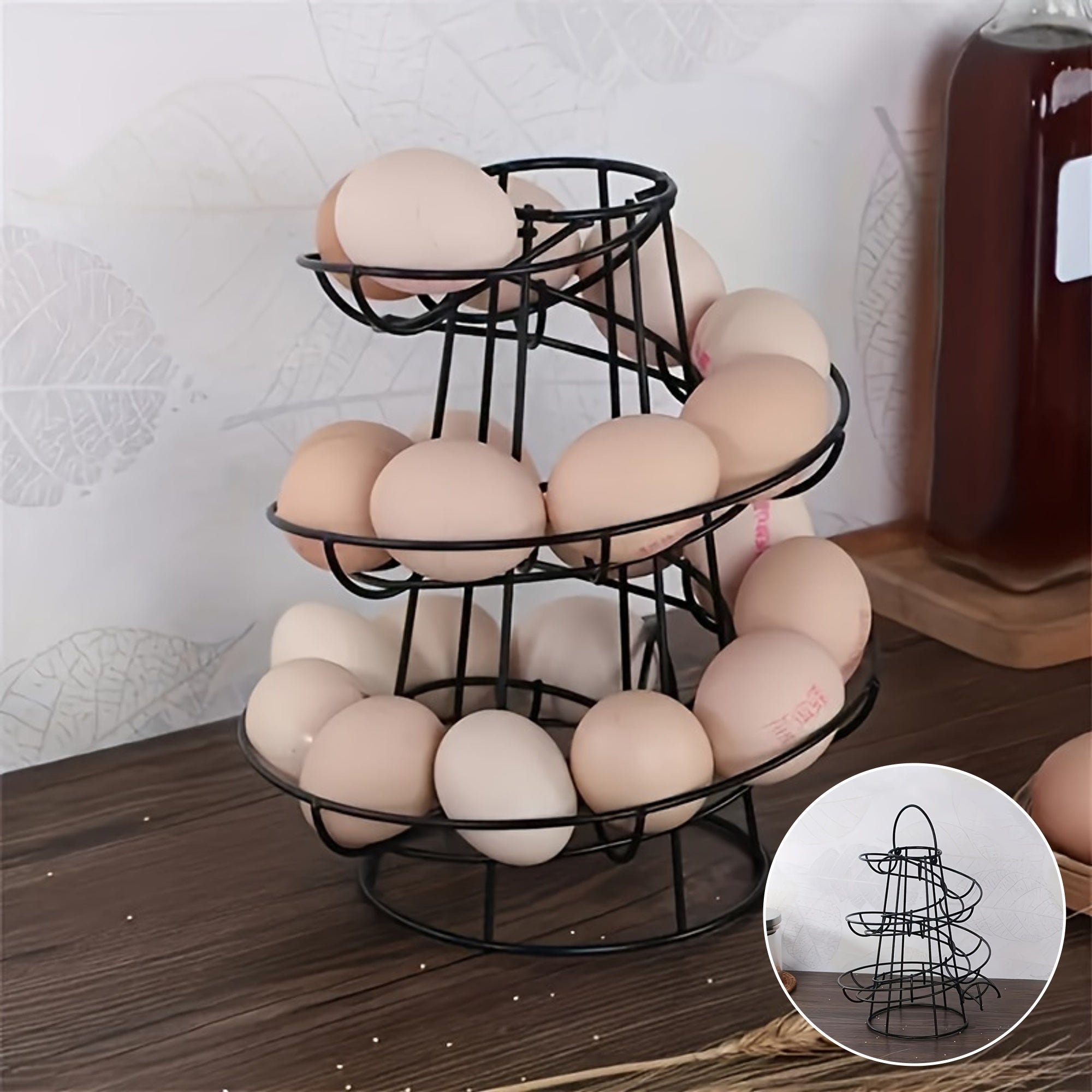 Portahuevos de acero inoxidable negro moderno - Organizador de cocina ahorrador de espacio para huevos