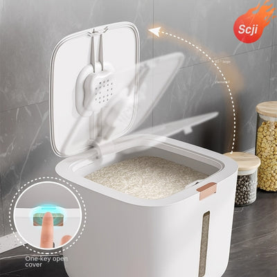Contenedor de Almacenamiento de Alimentos de 5kg/10kg - Recipiente Hermético de Plástico para Cocina con Asas Fáciles de Llevar para Arroz, Harina y Granos Secos - Protección Sellada, Sin Necesidad de Energía, Diseño Moderno