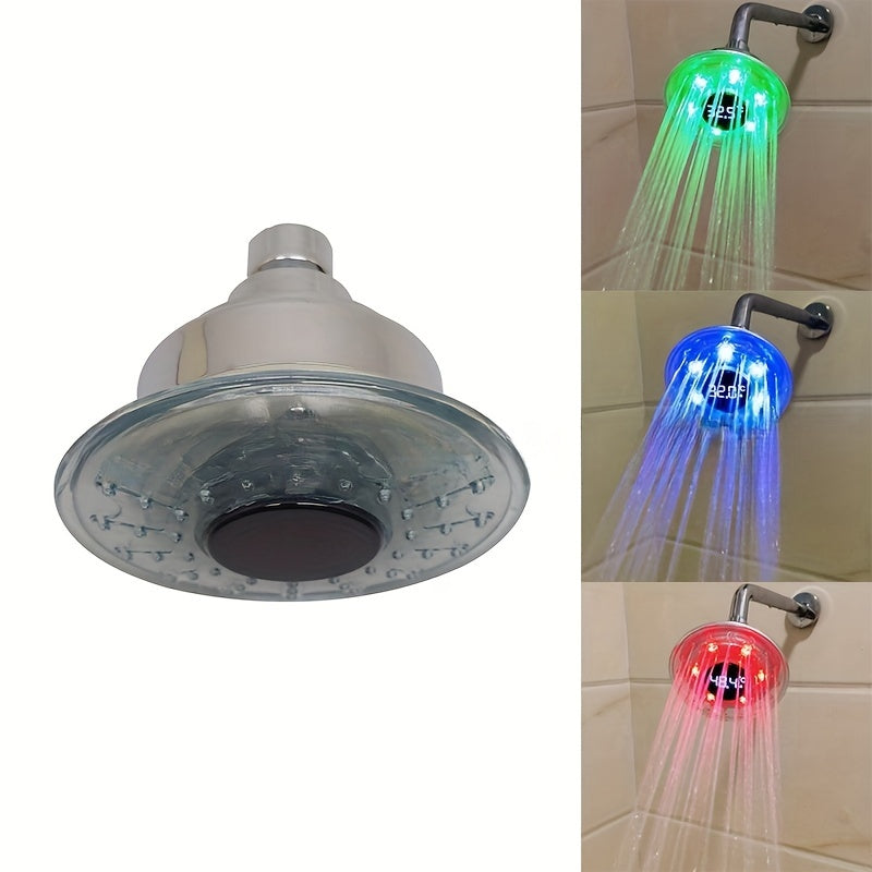 1 lámpara LED hidroeléctrica para montar en la pared, cabezal de ducha redondo de plástico sin terminar de 10.16 cm con control de temperatura, cambio de color y modo lluvia, alimentación hidroeléctrica ≤36V