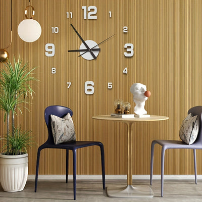 Reloj de Pared Luminoso 3D Grande de 15.7" - Silencioso, Funciona con Pilas, Fácil de Pegar para Decoración de Salón y Dormitorio, Diseño Moderno con Acabado Aceitado