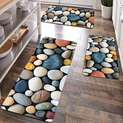 Alfombra Antideslizante con Patrón de Guijarros Coloridos - Versátil para Cocina, Baño y Uso Exterior, Alfombra de Suelo de Poliéster Lavable a Máquina