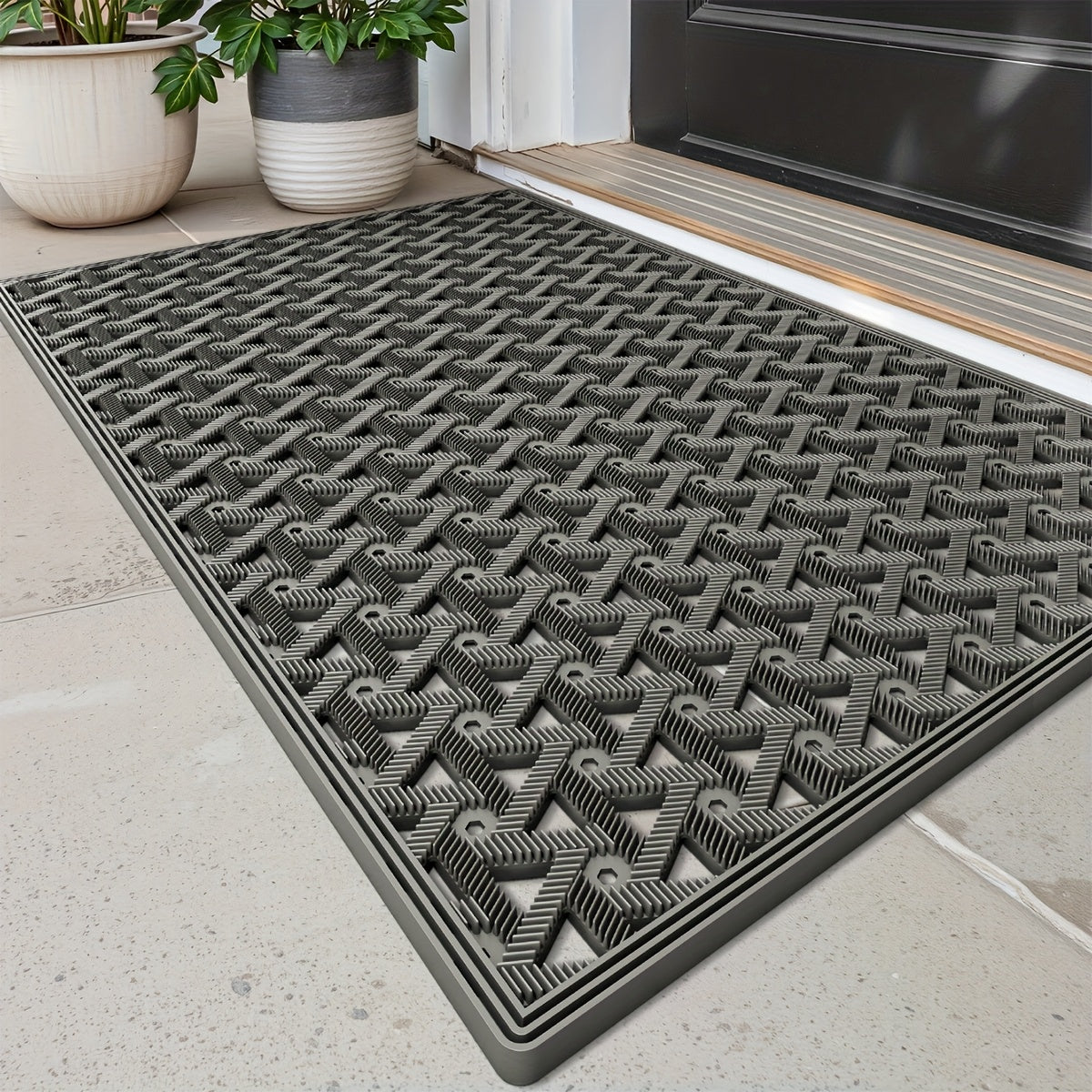 1pc Felpudo DAJIANG para Exterior con Patrón Geométrico, Base Antideslizante y Material TPE Resistente - Alfombra de Bienvenida Lavable de Perfil Bajo para Patio, Entrada o Puerta Principal (Gris/), Diseño Minimalista Moderno, Durabilidad Industrial, Sue
