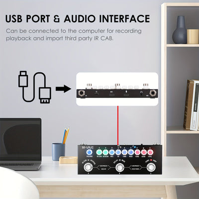 Pedal de guitarra de efectos múltiples DaierTek con 9 simulaciones de cabina clásica, construcción de metal, interfaz de audio USB, preajustes de tono editables, diseño portátil y compacto - Negro