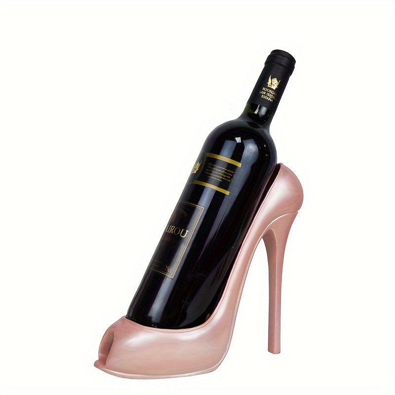 1pc Elegante Soporte para Botella de Vino con Tacón Alto – Soporte de Resina para Mesa para Bodas y Decoración del Hogar, Creativo Estante de Vino en Forma de Tacones Altos Rosa para Sala de Estar, Bar y Exhibición de Restaurantes, Decoración de Vino