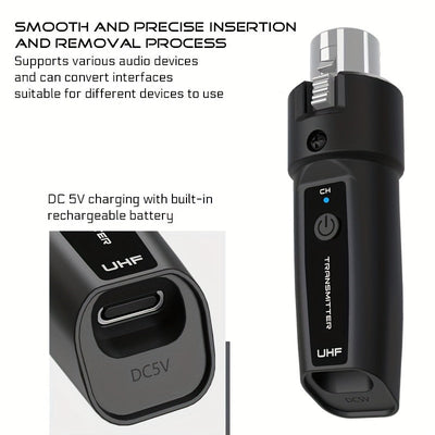 Adaptador de Micrófono Dinámico XGeS a XLR para Aventuras al Aire Libre - Sistema de Transmisor y Receptor Inalámbrico con Carga USB-C, Pantalla Digital de 2.4GHz, Ideal para Guitarra, Mezcladores de Audio y Sistemas de PA, Micrófono Inalámbrico Recargab