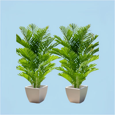 2 Piezas de Palmeras Artificiales Grandes Duraderas 89.99 cm - Plantas Falsas Tropicales con 48 Hojas Grandes, Adecuadas para el Hogar - Sin Mantenimiento Requerido - Perfectas para Todo Tipo de Ambientes, Interior y Exterior - Ideales para Escenas de Am