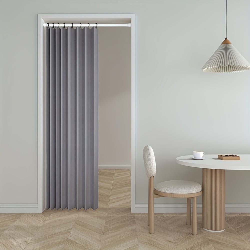 Cortina de baño plegable de alta calidad sin perforación, con ganchos metálicos, tela beige texturizada, diseño moderno para separación de áreas secas y húmedas, privacidad, fácil almacenamiento, divisor de zona húmeda, complemento de decoración contempo