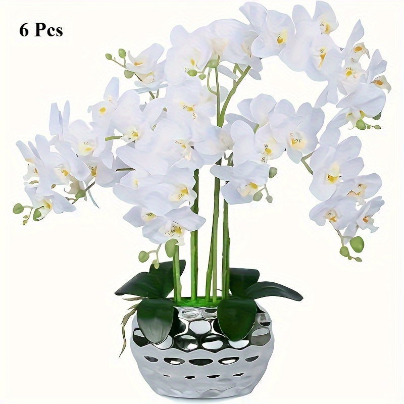 6 piezas Conjunto de Flores Artificiales de Orchidea - 9 cabezas Phalaenopsis Mariposa Purpura, Decoración Faux y Floral Sin Mantenimiento para Hogar, Bodas, Sala de Vivir o Entrada - Ideal para Día de San Valentín y Todos Holidías, Decoración de Mesa|De