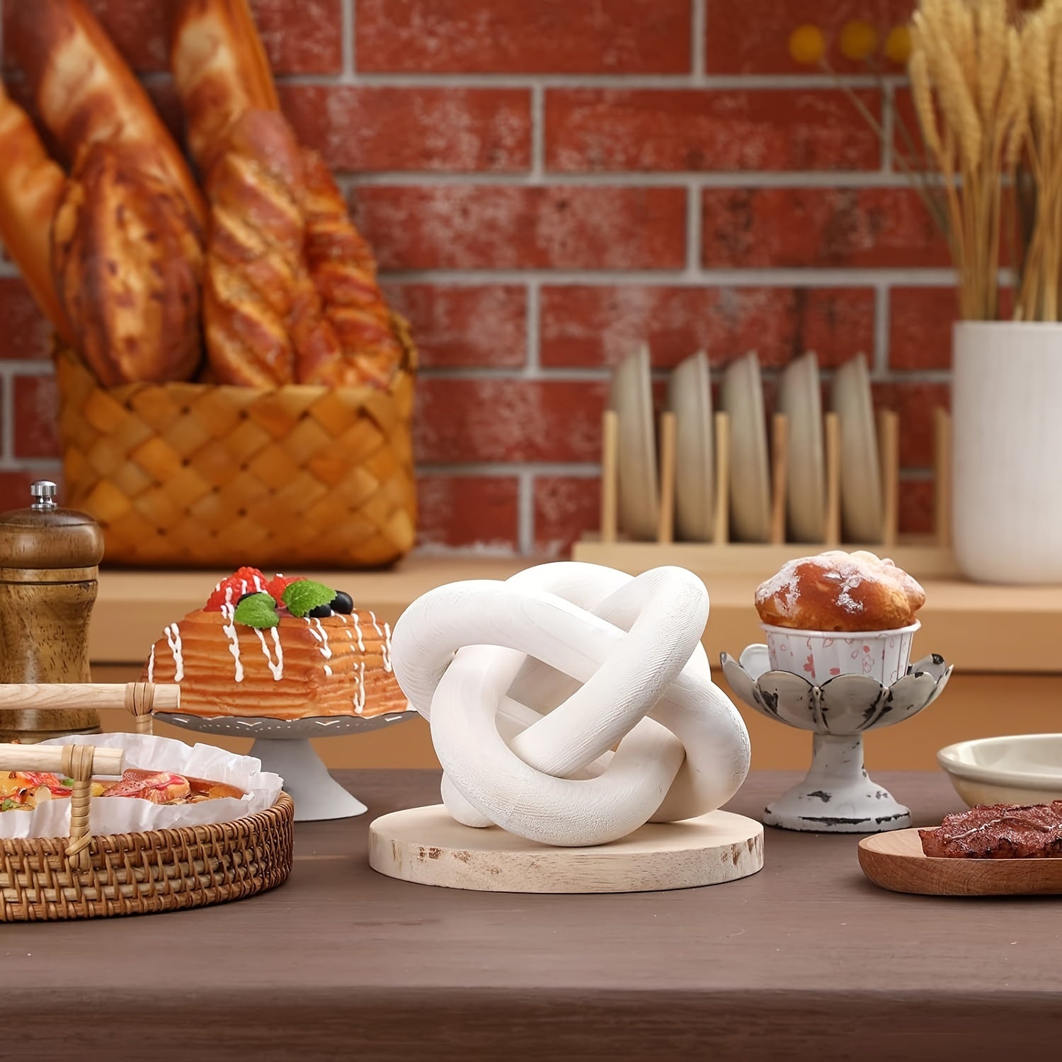 1pc Cadena de Madera Negra Estilo Bohemio de Granja - Pieza Decorativa Tallada a Mano y Detallada para Mesas de Comedor y Café, Estanterías - Uso Versátil en Interiores/Exteriores, Decoración del Hogar