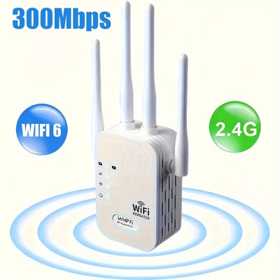 Amplificador de Señal WiFi sin varillas OURLIFE con Router Dual Mode, 300Mbps Velocidad WiFi, Gran Penetración y Cobertura Amplia, Seguridad WPS, Compatible con Smartphones, Tabletas, Laptops, TVs Inteligentes - Extensor de WiFi para Hogar/Oficina/Cafete