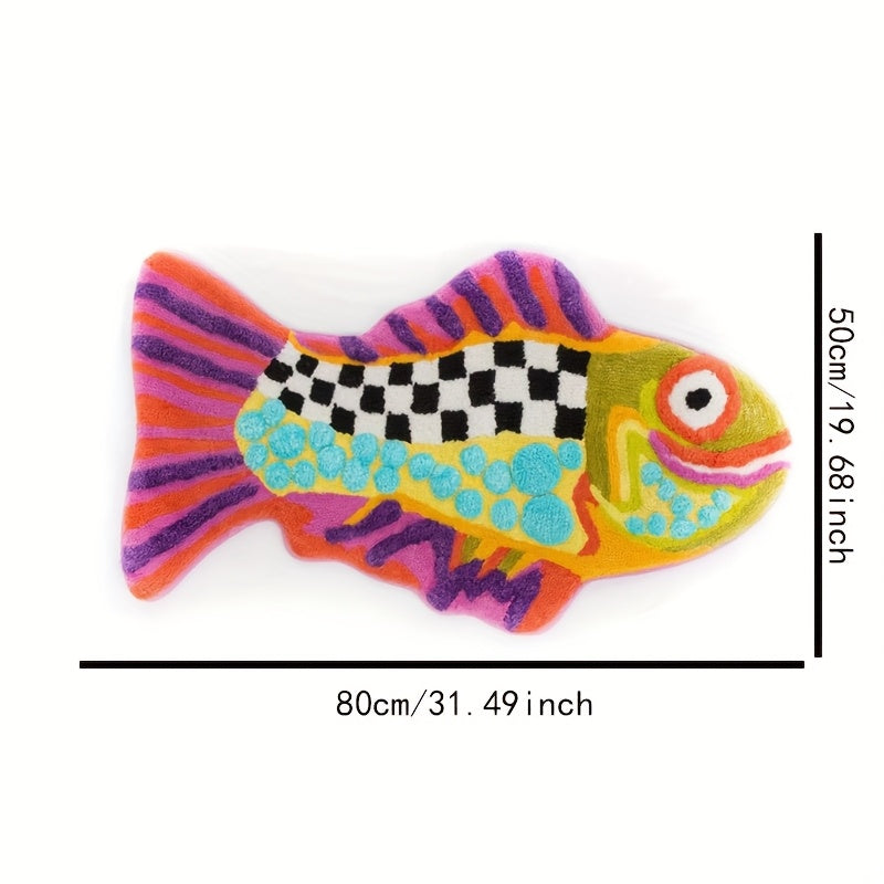 Alfombra de baño con diseño de pez divertido, colorida, absorbente y gruesa, con patrones a cuadros, lavable a máquina, resistente al desgaste, ideal para decoración de baño