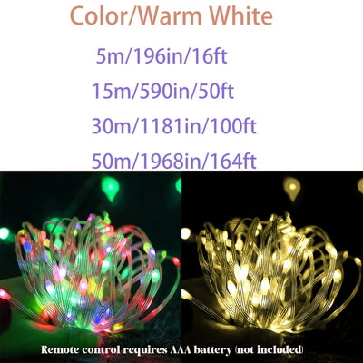 Luces Navideñas Impermeables - 4.88/15.24/30.48/49.99 metros, Certificación con Control Remoto, Brillo Ajustable y Velocidad de Parpadeo para Dormitorio, Patio, Decoración de Césped y Ambiente Festivo, Luces de Cadena para Dormitorio