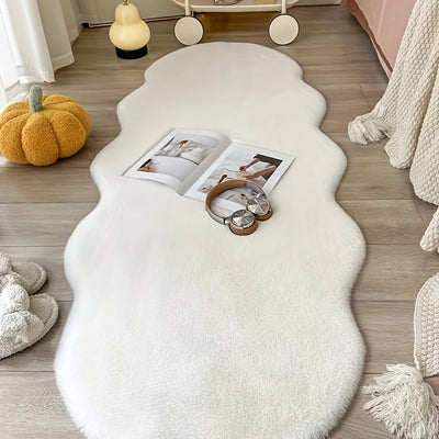 Alfombra suave de pelo de conejo sintético blanco - Poliéster peludo de pelo bajo, lavable a máquina, acogedora y cómoda para decoración de dormitorio, oficina o sala de estar, decoración hogareña acogedora | Diseño moderno de alfombra | Alfombra de fibr