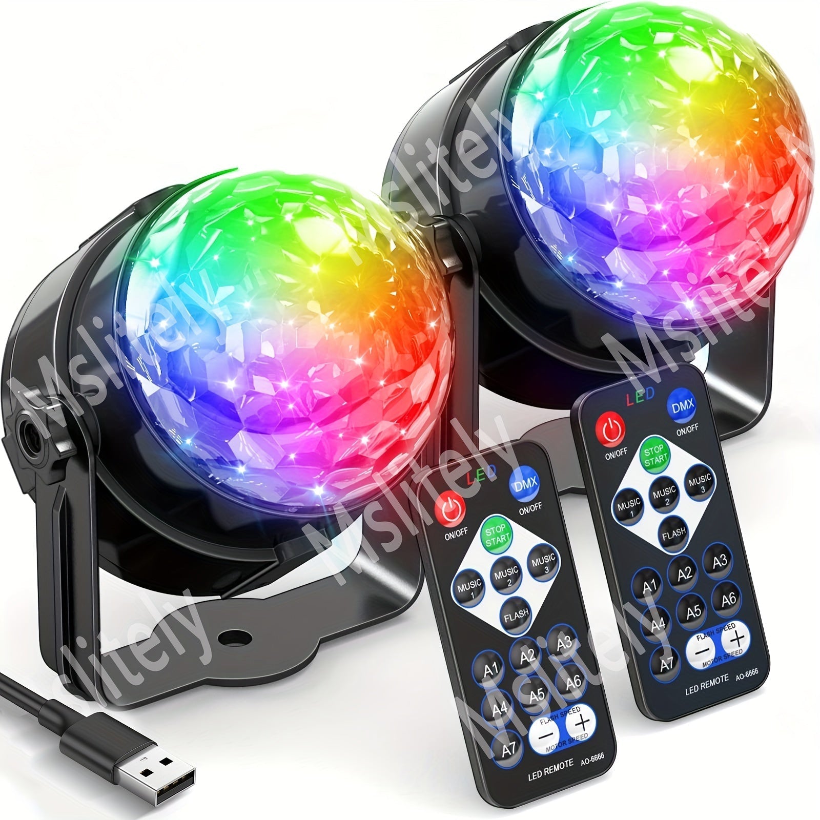 2 piezas de luces de bola de disco LED de 7 colores MSLITELY con control remoto - Decoración de fiestas en interiores, alimentación por USB, luces giratorias coloridas para el hogar, bar, café, iluminación de café | Ambiente colorido | Plástico duradero