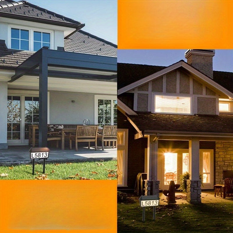 Señal de dirección solar personalizable 1 pieza/2 piezas con poste - Impermeable, duradero, luz solar para exteriores, montaje semienterrado, pantalla de lámpara de plástico, sin control remoto, ideal para decoración del hogar, decoraciones solares para