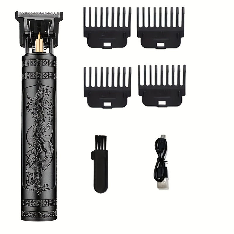 Juego de cortador de pelo profesional y afeitadora de barba, diseño dorado y negro, batería de litio recargable, kit de cortador de pelo eléctrico inalámbrico con carga USB y 4 peines indicadores, adecuado para el cuidado personal de hombres.