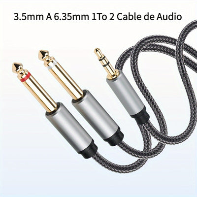 Cable de audio 3.5mm a 6.35mm 1 a 2, cable de audio de nylon con malla de aluminio de aleación 3.5mm, cable de audio de alta fidelidad de calidad de sonido 6.5mm, 3.5mm aplicable para PC, teléfono/tableta, MP3, 6.35mm aplicable para altavoz, guitarra, mi