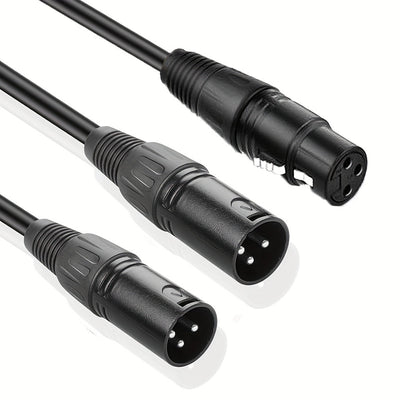Cable XLR modular de aleación de zinc con divisor 2 hembra a 1 macho, línea de audio de 3 pines para micrófonos, color negro y plateado resistente, longitud de 1.5 m/5.9 pies, equipo de audio profesional | Cable modular | Cable duradero