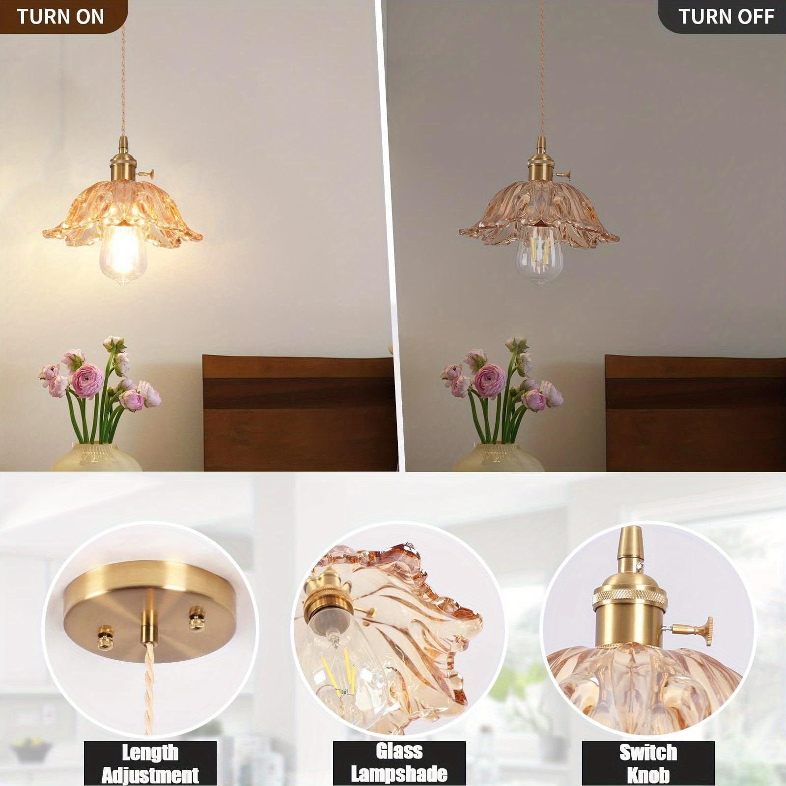Lámpara colgante de vidrio vintage - Lámpara colgante de metal E26 con pantalla de vidrio verde, montaje semienterrado para isla de cocina, dormitorio, hotel y comedor - No incluye cable ni bombilla, lámpara colgante para sala de estar, iluminación moder
